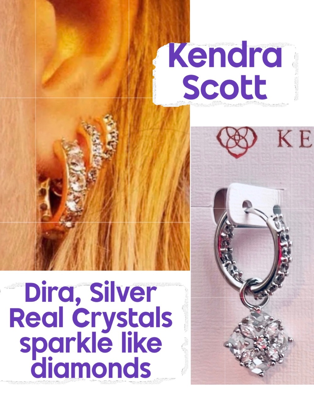 Kendra Scott, Dira, Crystal Huggies, Convertible Earrings, NEW With TAGS!